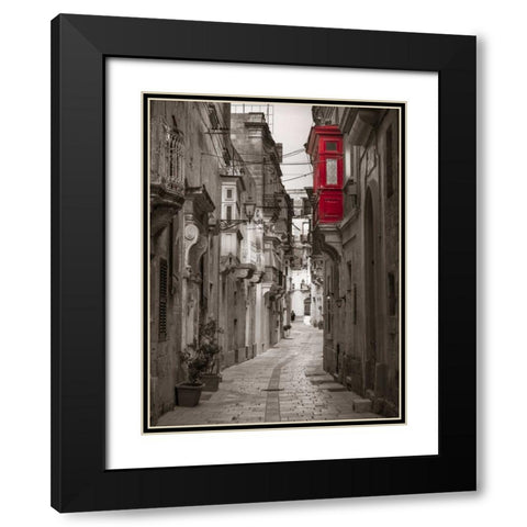 Narrow street through traditional maltese houses in Birgu, Malta Black Modern Wood Framed Art Print with Double Matting by Frank, Assaf