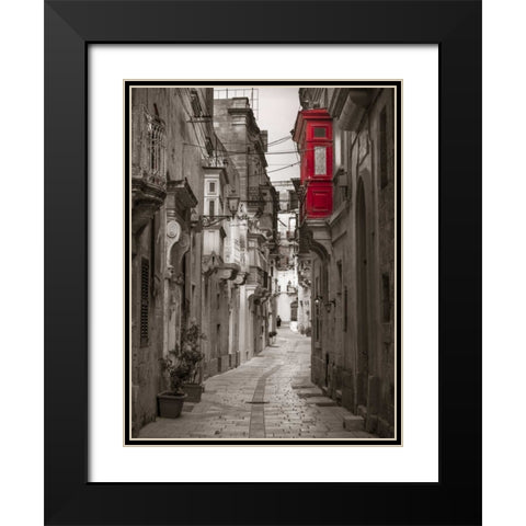 Narrow street through traditional maltese houses in Birgu, Malta Black Modern Wood Framed Art Print with Double Matting by Frank, Assaf