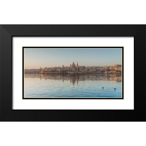 The harbour and St. Pauls Anglican Cathedral at Valletta, Malta Black Modern Wood Framed Art Print with Double Matting by Frank, Assaf