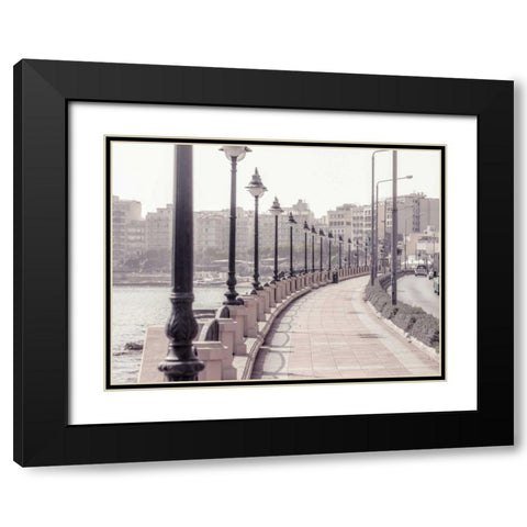 Road by the sea at St Julians bay, Malta Black Modern Wood Framed Art Print with Double Matting by Frank, Assaf