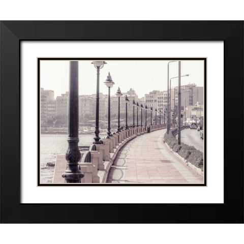 Road by the sea at St Julians bay, Malta Black Modern Wood Framed Art Print with Double Matting by Frank, Assaf