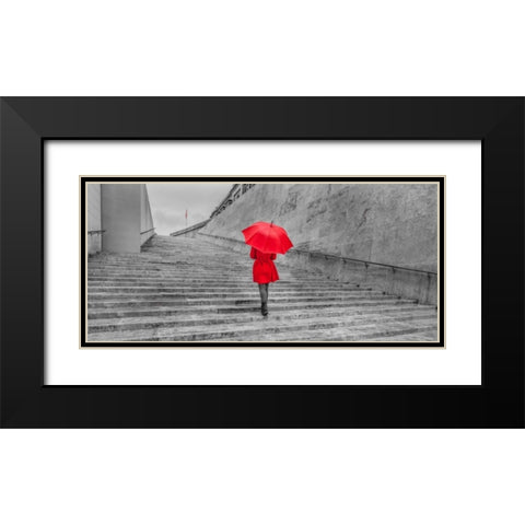 Tourist with red umbrella, Malta Black Modern Wood Framed Art Print with Double Matting by Frank, Assaf