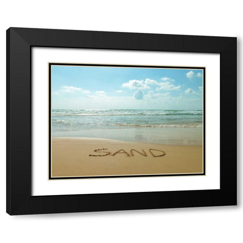 Word Sand written on the beach Black Modern Wood Framed Art Print with Double Matting by Frank, Assaf