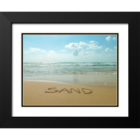 Word Sand written on the beach Black Modern Wood Framed Art Print with Double Matting by Frank, Assaf