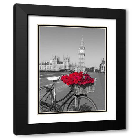 Bicycle with bunch of flowers on Westminster Bridge-London-UK Black Modern Wood Framed Art Print with Double Matting by Frank, Assaf
