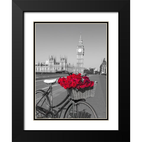 Bicycle with bunch of flowers on Westminster Bridge-London-UK Black Modern Wood Framed Art Print with Double Matting by Frank, Assaf