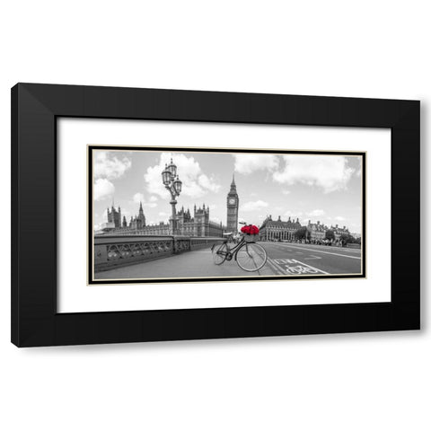 Bicycle with bunch of flowers on Westminster Bridge, London, UK Black Modern Wood Framed Art Print with Double Matting by Frank, Assaf