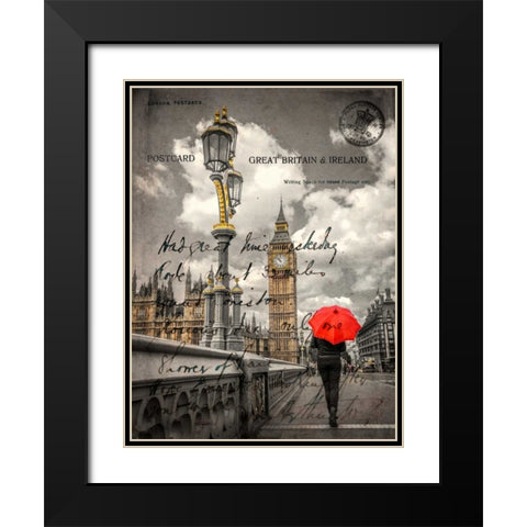 Tourist with an umbrella on Westminster Bridge, London, UK Black Modern Wood Framed Art Print with Double Matting by Frank, Assaf