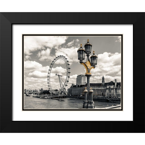 Lampost with London eye and County hall in background, London, UK Black Modern Wood Framed Art Print with Double Matting by Frank, Assaf