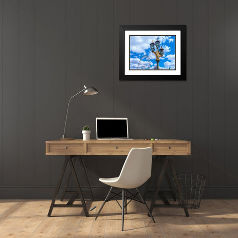 Street lamp with London Eye in background, London, UK Black Modern Wood Framed Art Print with Double Matting by Frank, Assaf