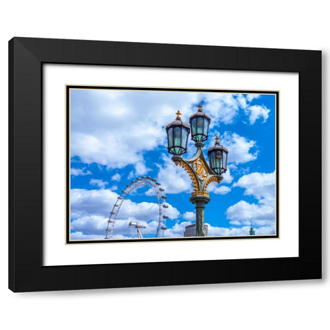 Street lamp with London Eye in background, London, UK Black Modern Wood Framed Art Print with Double Matting by Frank, Assaf