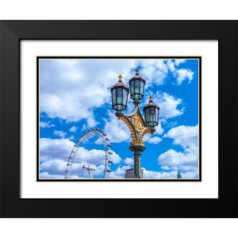 Street lamp with London Eye in background, London, UK Black Modern Wood Framed Art Print with Double Matting by Frank, Assaf