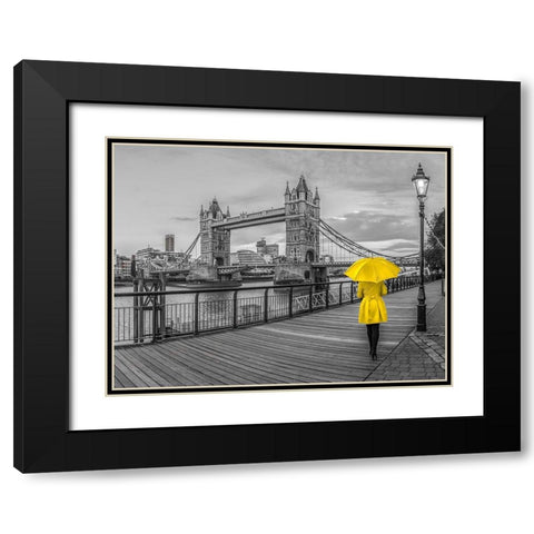 Lady in yellow, Tower bridge, London Black Modern Wood Framed Art Print with Double Matting by Frank, Assaf