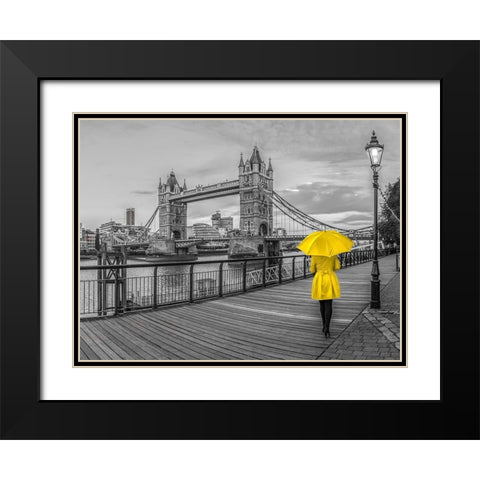 Lady in yellow, Tower bridge, London Black Modern Wood Framed Art Print with Double Matting by Frank, Assaf