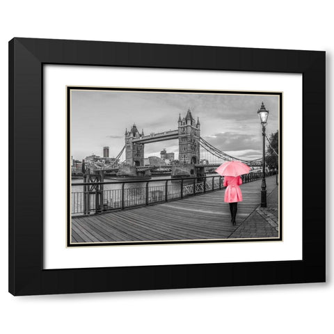 Lady in pink, Tower bridge, London Black Modern Wood Framed Art Print with Double Matting by Frank, Assaf