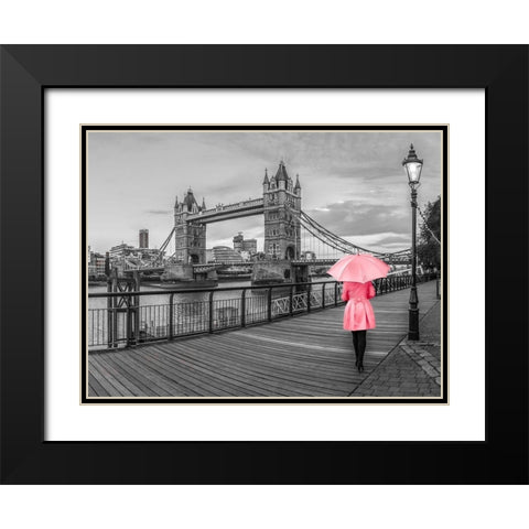 Lady in pink, Tower bridge, London Black Modern Wood Framed Art Print with Double Matting by Frank, Assaf