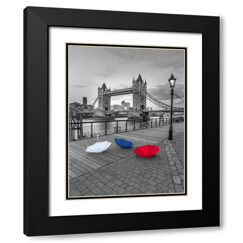 Colorful umbrellas on promenade near Tower bridge-London-UK Black Modern Wood Framed Art Print with Double Matting by Frank, Assaf