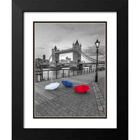 Colorful umbrellas on promenade near Tower bridge-London-UK Black Modern Wood Framed Art Print with Double Matting by Frank, Assaf