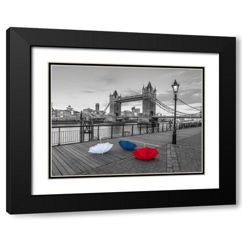 Colorful umbrellas on promenade near Tower bridge, London, UK Black Modern Wood Framed Art Print with Double Matting by Frank, Assaf