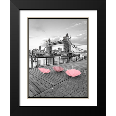 Pink umbrellas, Tower bridge, London Black Modern Wood Framed Art Print with Double Matting by Frank, Assaf