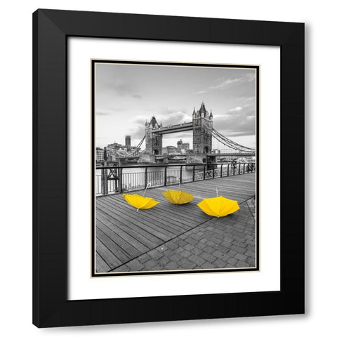 Yellow umbrellas, Tower bridge, London Black Modern Wood Framed Art Print with Double Matting by Frank, Assaf