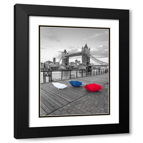 Colorful umbrellas on promenade near Tower bridge, London, UK Black Modern Wood Framed Art Print with Double Matting by Frank, Assaf