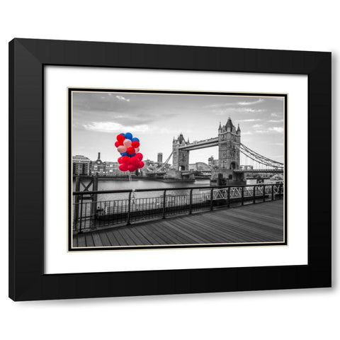 Balloons on promenade near Tower bridge, London, UK Black Modern Wood Framed Art Print with Double Matting by Frank, Assaf