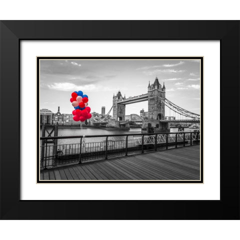 Balloons on promenade near Tower bridge, London, UK Black Modern Wood Framed Art Print with Double Matting by Frank, Assaf