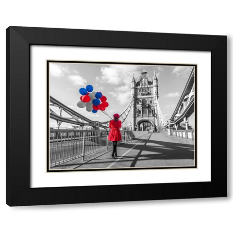 Tourist with colorful balloons on Tower Bridge, London, UK Black Modern Wood Framed Art Print with Double Matting by Frank, Assaf