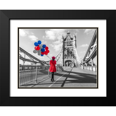 Tourist with colorful balloons on Tower Bridge, London, UK Black Modern Wood Framed Art Print with Double Matting by Frank, Assaf