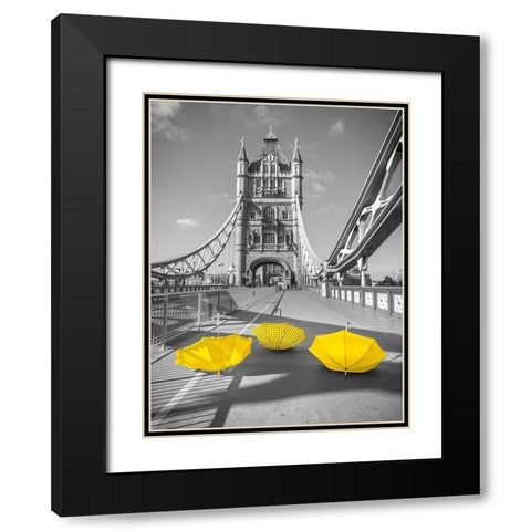 Yellow umbrellas, Tower bridge, London Black Modern Wood Framed Art Print with Double Matting by Frank, Assaf