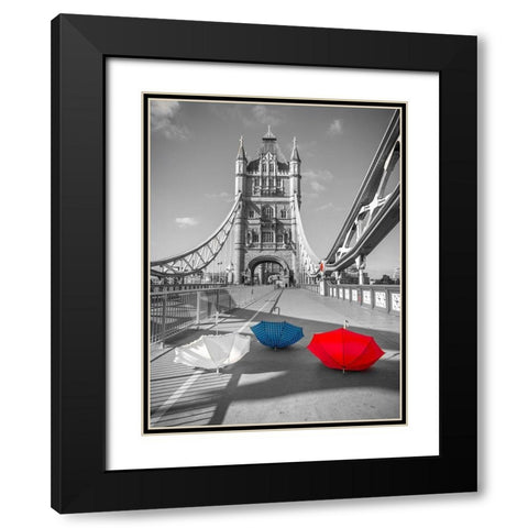 Colorful umbrellas on Tower bridge, London, UK Black Modern Wood Framed Art Print with Double Matting by Frank, Assaf