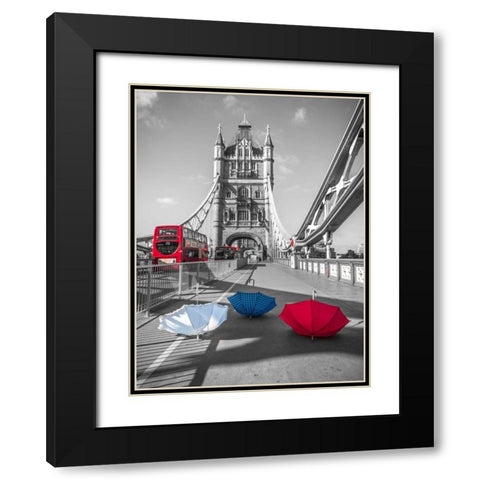 Colorful umbrellas on Tower bridge, London, UK Black Modern Wood Framed Art Print with Double Matting by Frank, Assaf