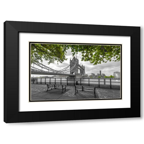 Thames promenade with Tower bridge in background, London, UK Black Modern Wood Framed Art Print with Double Matting by Frank, Assaf