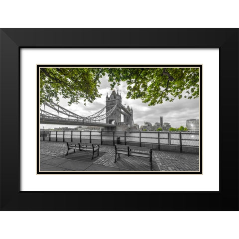 Thames promenade with Tower bridge in background, London, UK Black Modern Wood Framed Art Print with Double Matting by Frank, Assaf