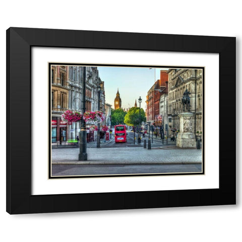 Streets of London city with double decker bus, UK Black Modern Wood Framed Art Print with Double Matting by Frank, Assaf