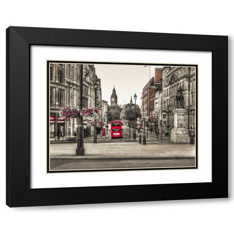 Streets of London city with double decker bus, UK Black Modern Wood Framed Art Print with Double Matting by Frank, Assaf