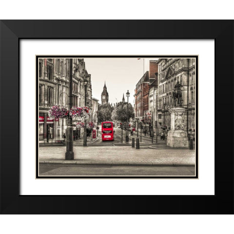 Streets of London city with double decker bus, UK Black Modern Wood Framed Art Print with Double Matting by Frank, Assaf