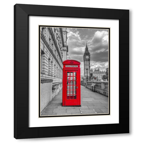 Telephone booth with Big Ben, London, UK, FTBR-1809 Black Modern Wood Framed Art Print with Double Matting by Frank, Assaf