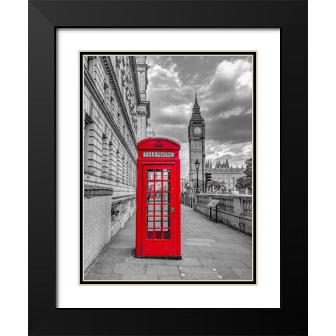 Telephone booth with Big Ben, London, UK, FTBR-1809 Black Modern Wood Framed Art Print with Double Matting by Frank, Assaf