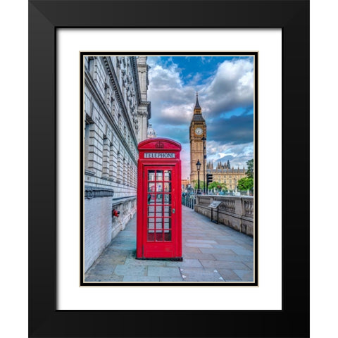 Telephone booth with Big Ben, London, UK Black Modern Wood Framed Art Print with Double Matting by Frank, Assaf