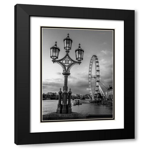 Street lamp with London Eye, London, UK Black Modern Wood Framed Art Print with Double Matting by Frank, Assaf