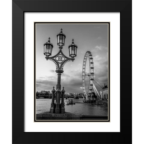 Street lamp with London Eye, London, UK Black Modern Wood Framed Art Print with Double Matting by Frank, Assaf