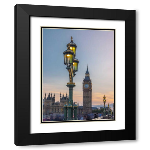 Street lamp with Big Ben, London, UK, FTBR-1919 Black Modern Wood Framed Art Print with Double Matting by Frank, Assaf