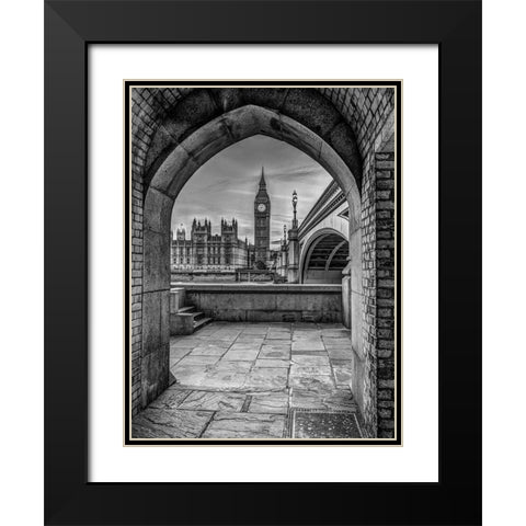 View of Big Ben through arch, London, UK, FTBR-1907 Black Modern Wood Framed Art Print with Double Matting by Frank, Assaf