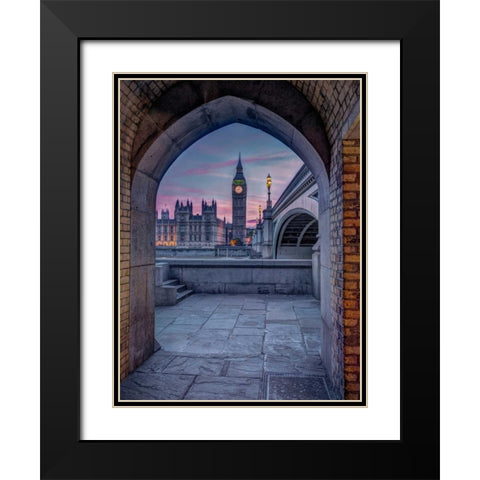 View of Westminster Abby and Big Ben from Thames promenade arch, London, UK Black Modern Wood Framed Art Print with Double Matting by Frank, Assaf