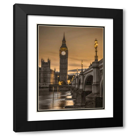 Westminster bridge and Big Ben from Thames promenade, London, UK Black Modern Wood Framed Art Print with Double Matting by Frank, Assaf