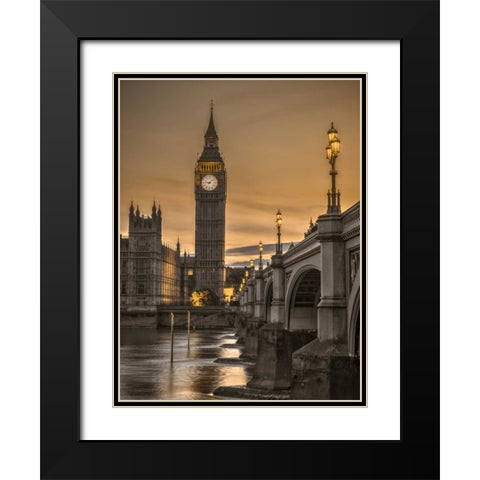 Westminster bridge and Big Ben from Thames promenade, London, UK Black Modern Wood Framed Art Print with Double Matting by Frank, Assaf
