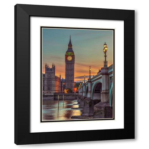 Westminster bridge and Big Ben from Thames promenade-London-UK Black Modern Wood Framed Art Print with Double Matting by Frank, Assaf
