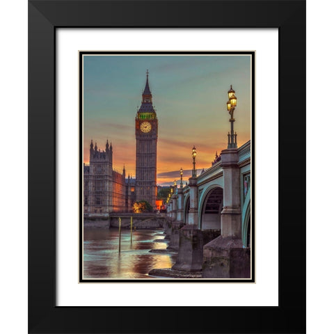 Westminster bridge and Big Ben from Thames promenade-London-UK Black Modern Wood Framed Art Print with Double Matting by Frank, Assaf